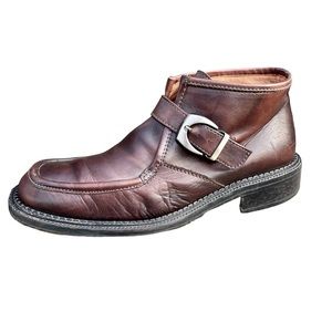 Leather Men's Sz 45 Ankle Rugged Square Toe Y2K Buckle Boots Heavy Craftmanship